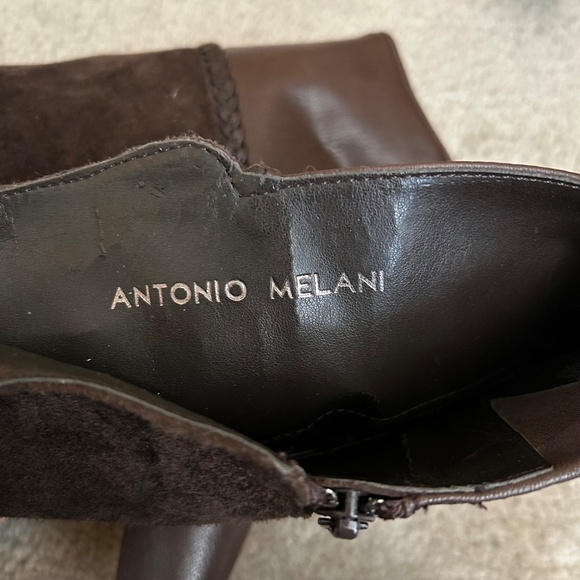 Antonio Melani Leather and Suede Boots Brown Zipper High Heel Women's Size 10 - Picture 5 of 12